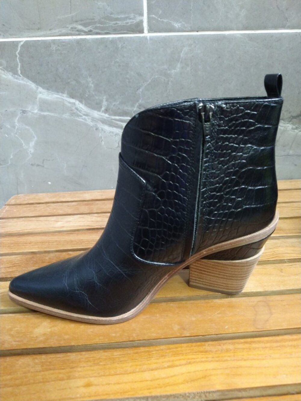 Gianni Bini "Maelyie" Croc-Embossed Western Ankle Booties in Black (Size 10M) - Picture 9 of 10
